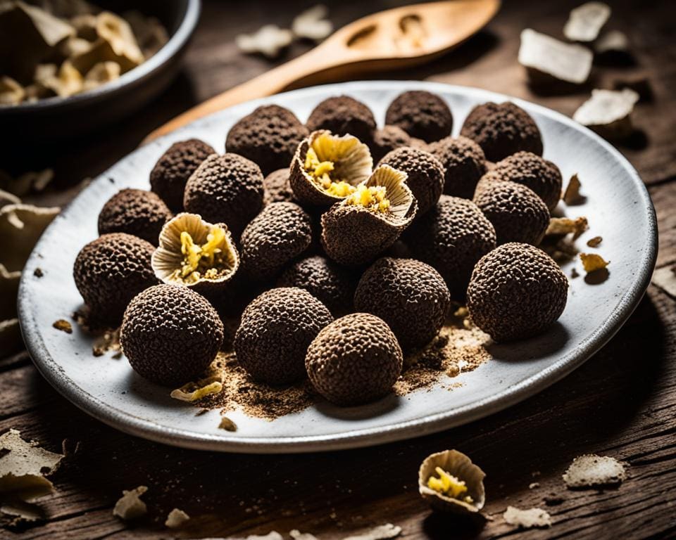 Proef de lokale truffels in Umbrië, Italië