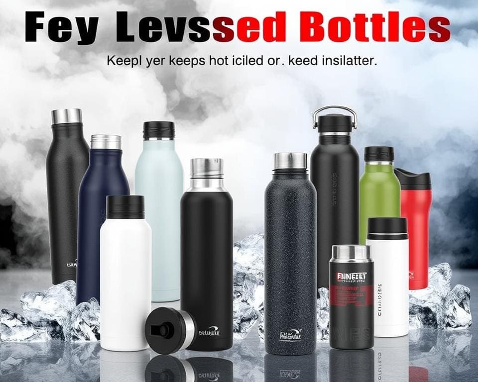 Geïsoleerde flessen die dranken op temperatuur houden