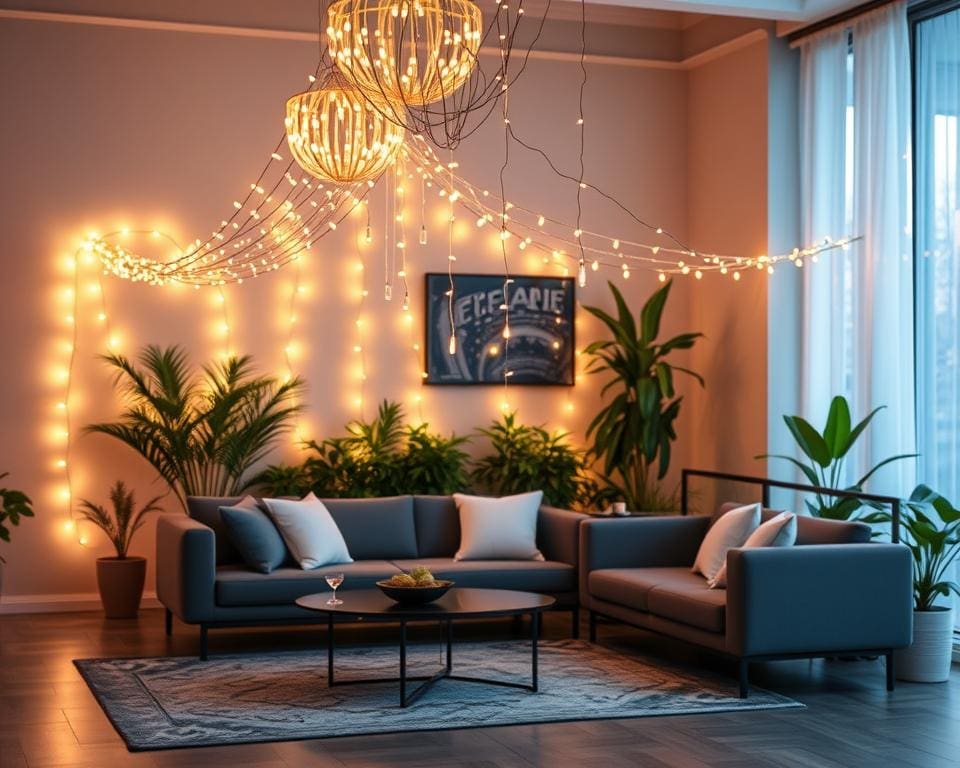 Moderne sfeerverlichting met lichtslingers