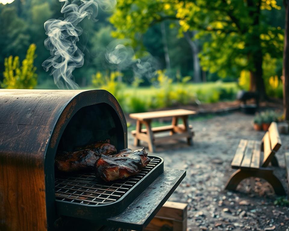 vleesgerechten in de rookoven buiten