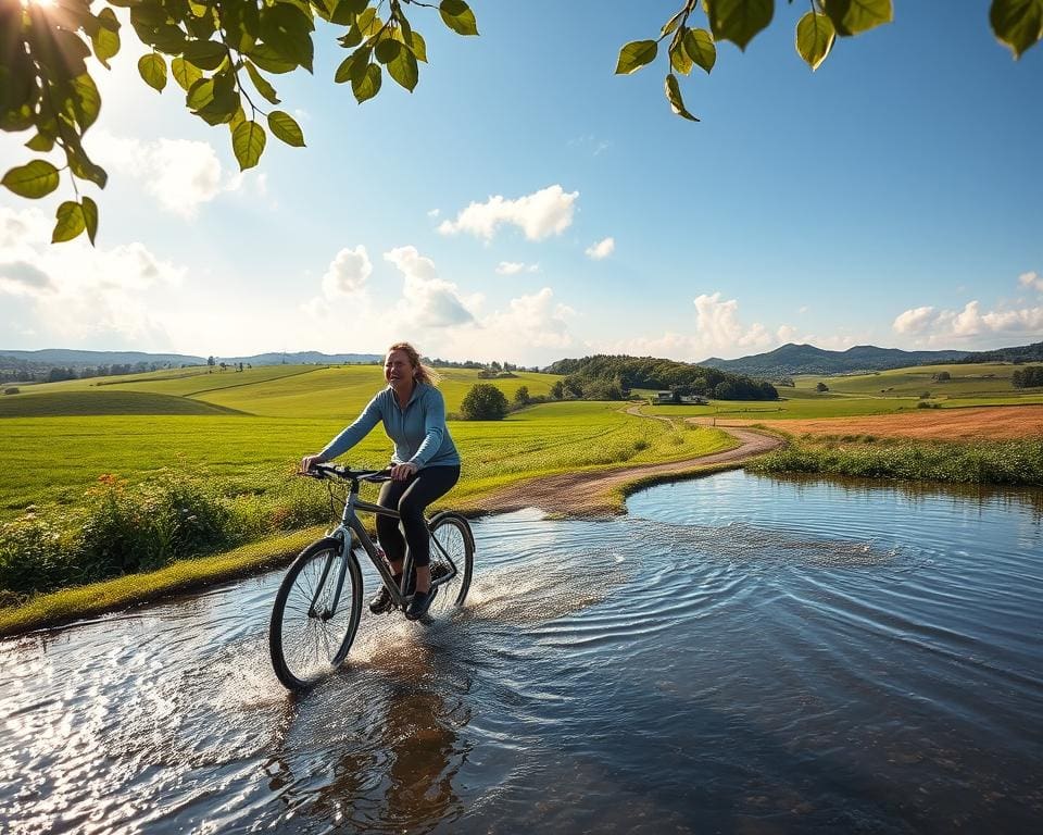 fietsen door het water
